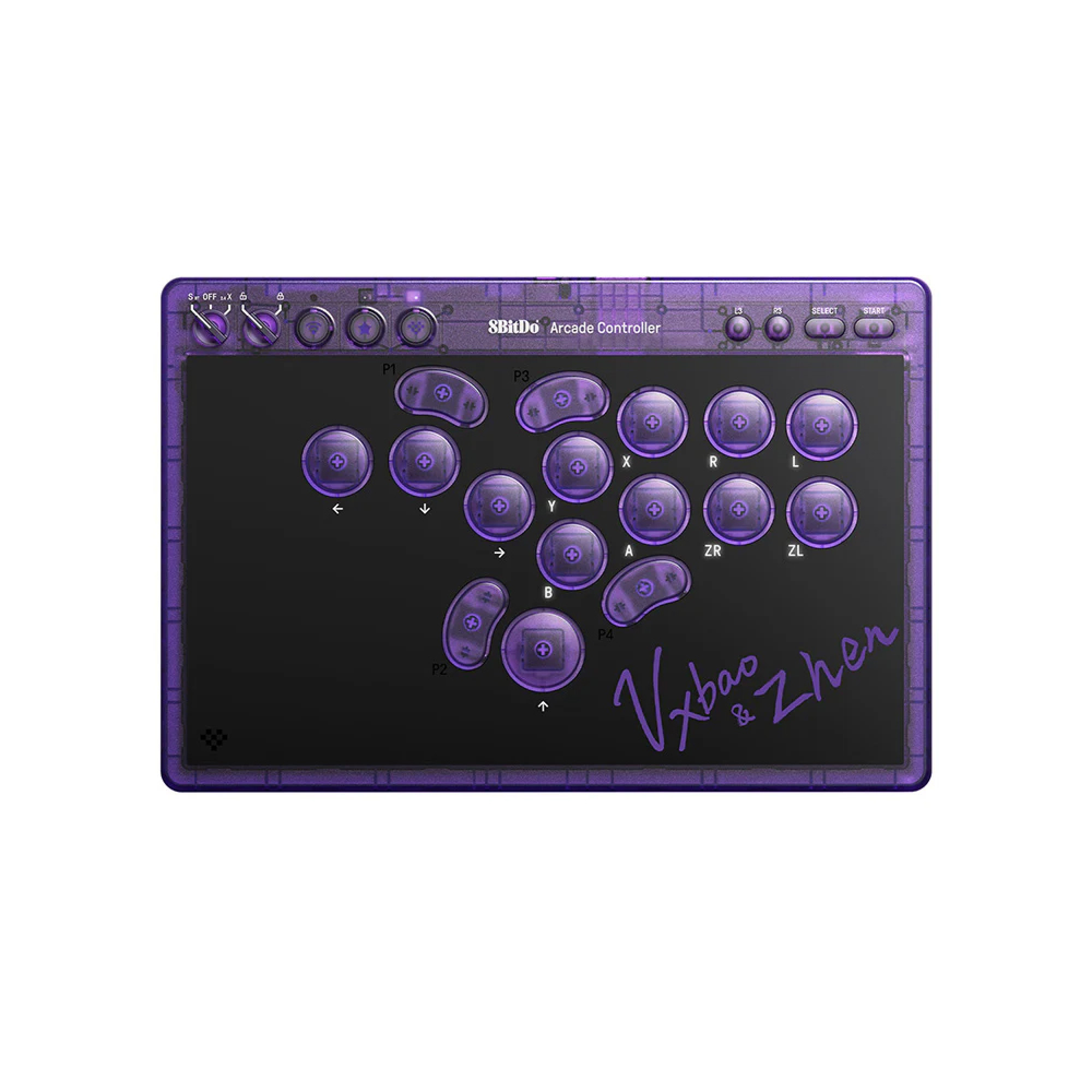 Ігровий аркадний контролер 8BitDo Arcade Controller - Transparent Purple Signature Edition